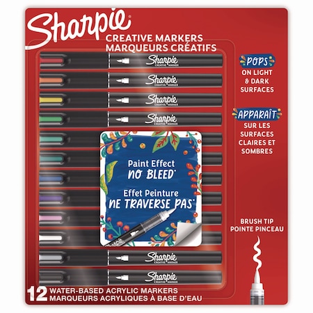 Sharpie Creative Markers, Fine Brush Tip, Assorted Colors, 12PK 2196907